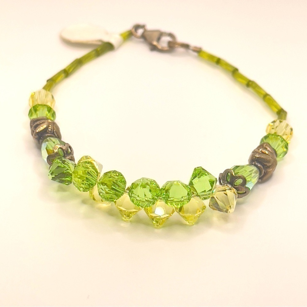 Bracelet 925 sterling green and yellow Australian crystals